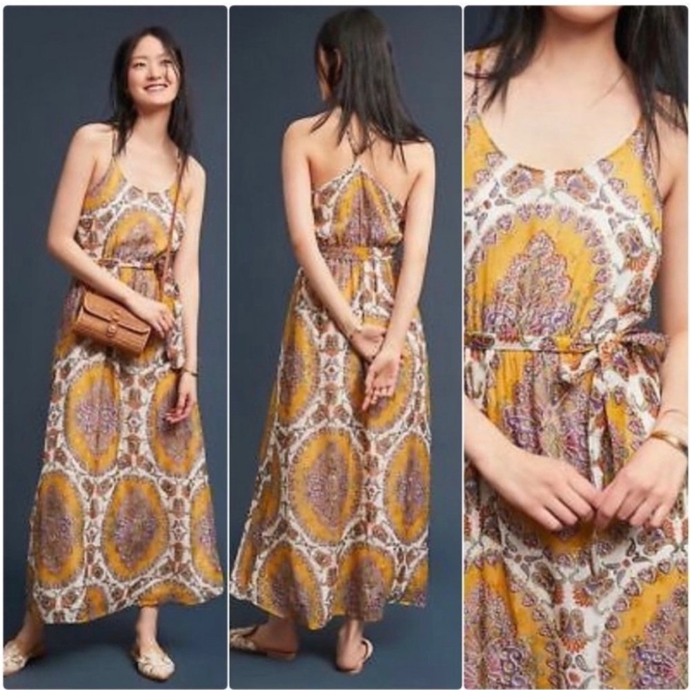 Anthropologie Yellow Paisley Maxi Dress
